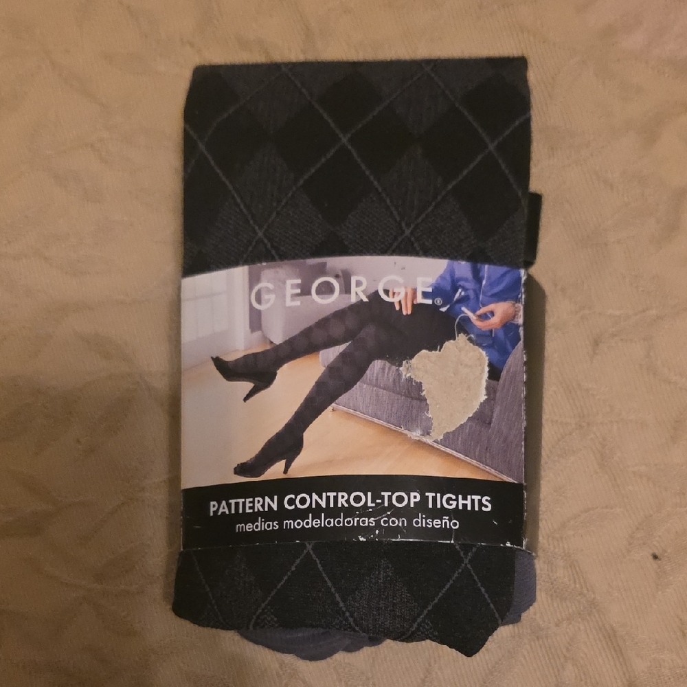 George Black Argyle Pattern Tights Size 2
